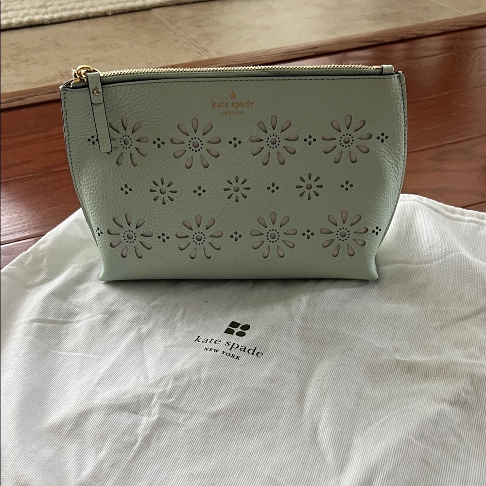 Kate Spade Mint Floral Cutout Cosmetic Bag